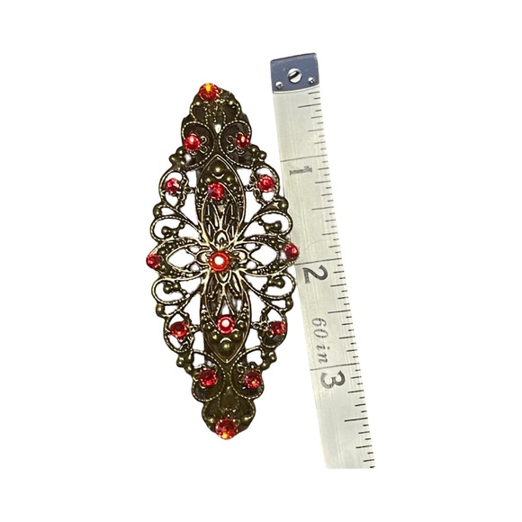 Ornate Gold Hair Clip with Red Crystal Accents - Picture 3 of 3